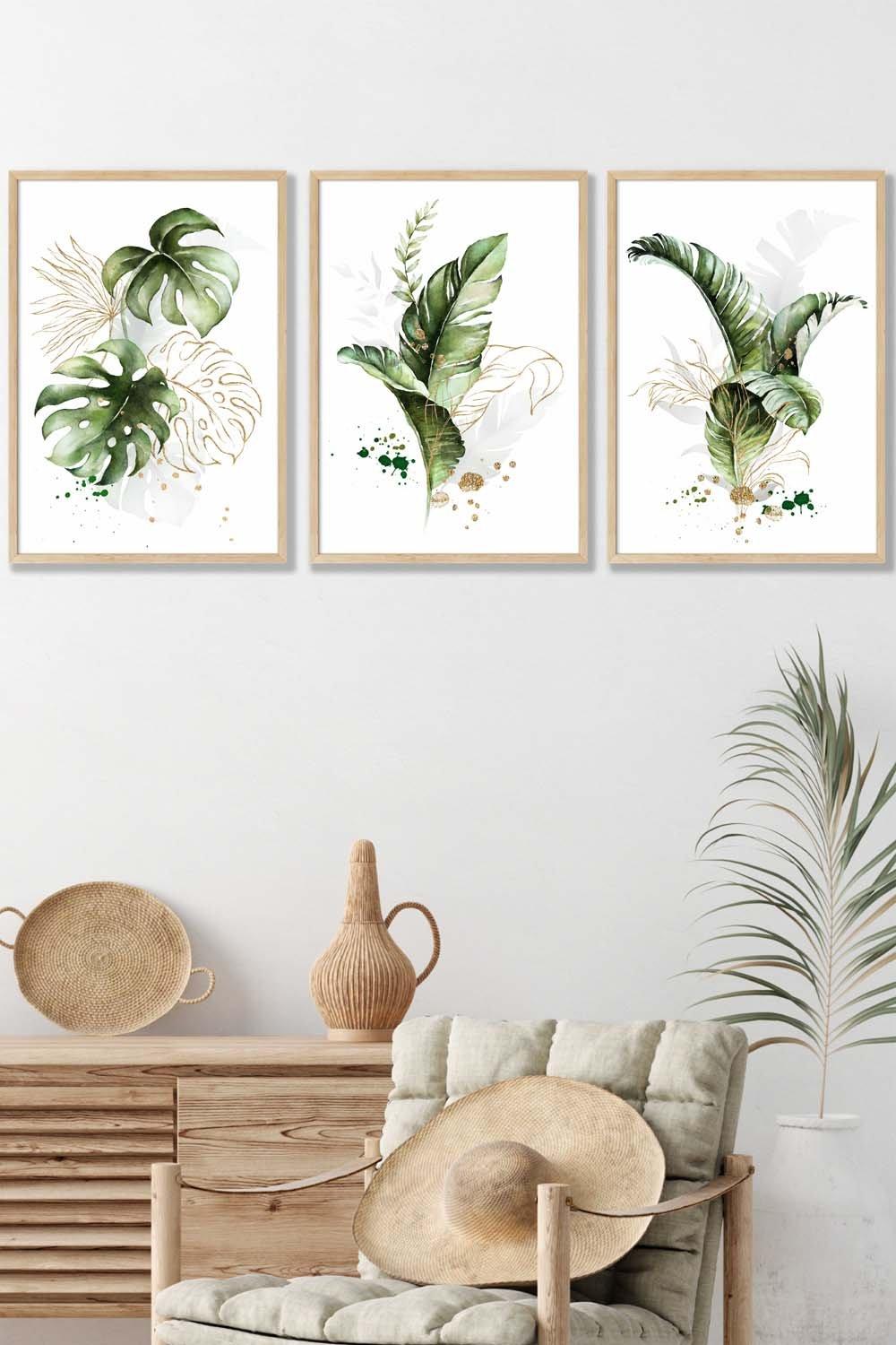 Framed Green and Gold Botanical Leaves Framed Wall Art - Medium
